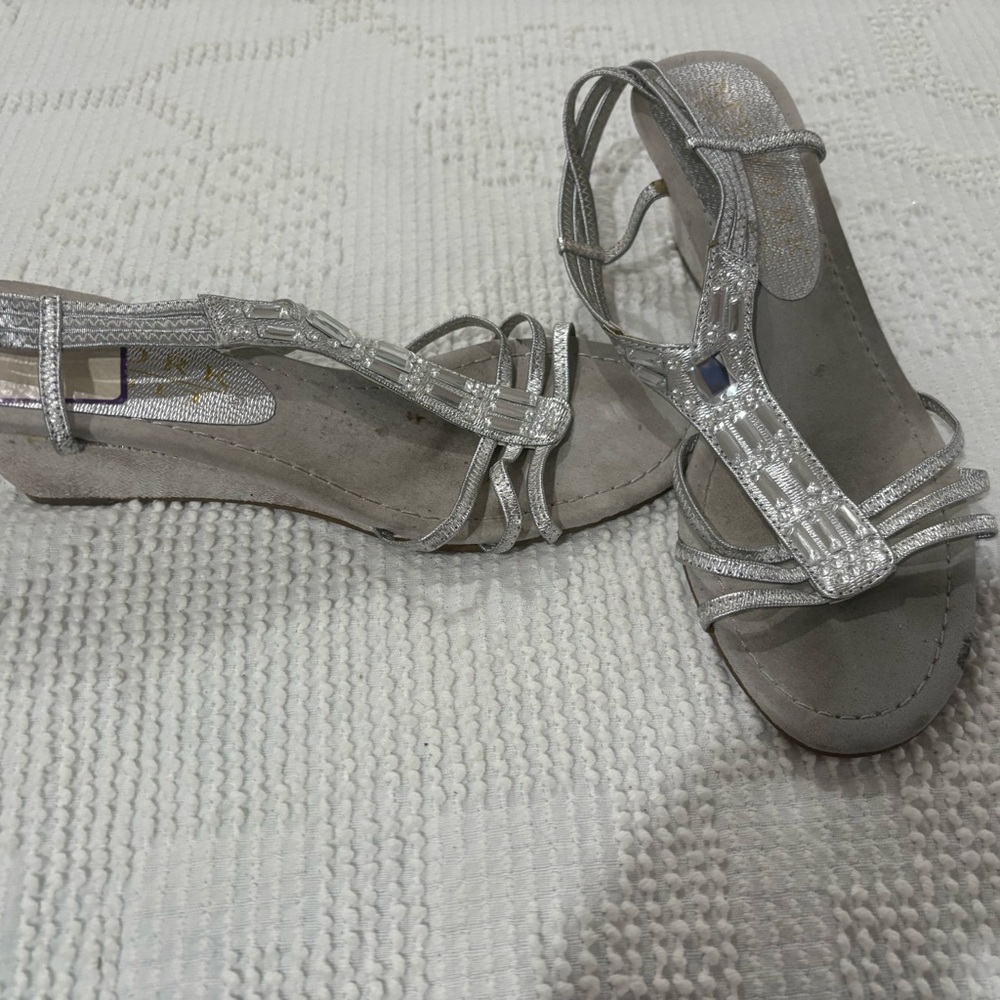 Elegant Silver Strappy Wedge Sandals